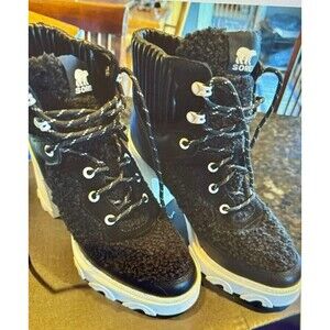 Sorel Brex Heel Cozy Lace Boots Womens  Faux Fur Shearling Outdoors Chic 9.5
